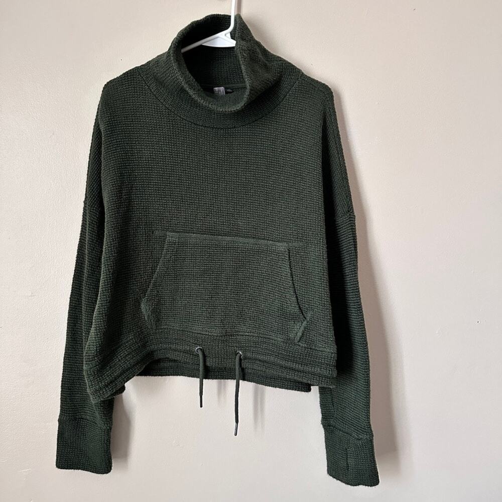 Sweaty Betty Cowl Neck Sweater Womens LARGE Waffle Knit Athleisure Green Crop